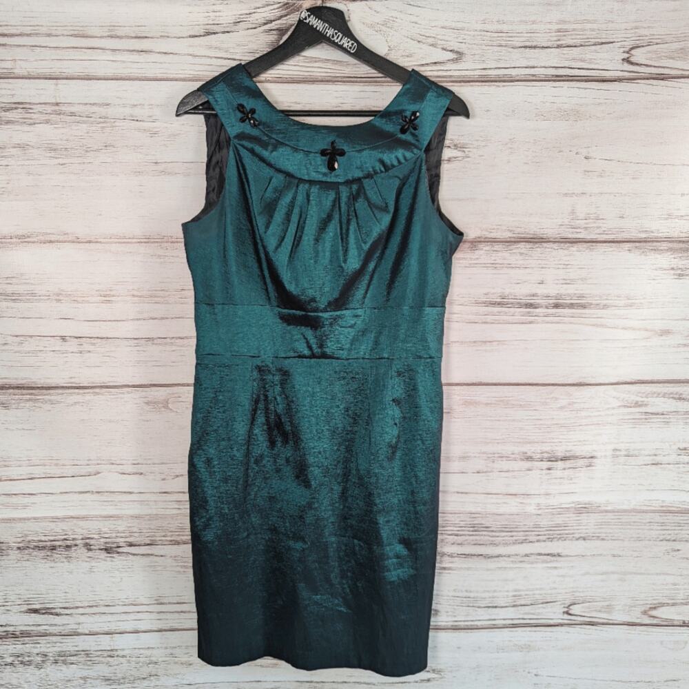 Emma & Michele Metallic Green Sheath Party Dress Sz 12